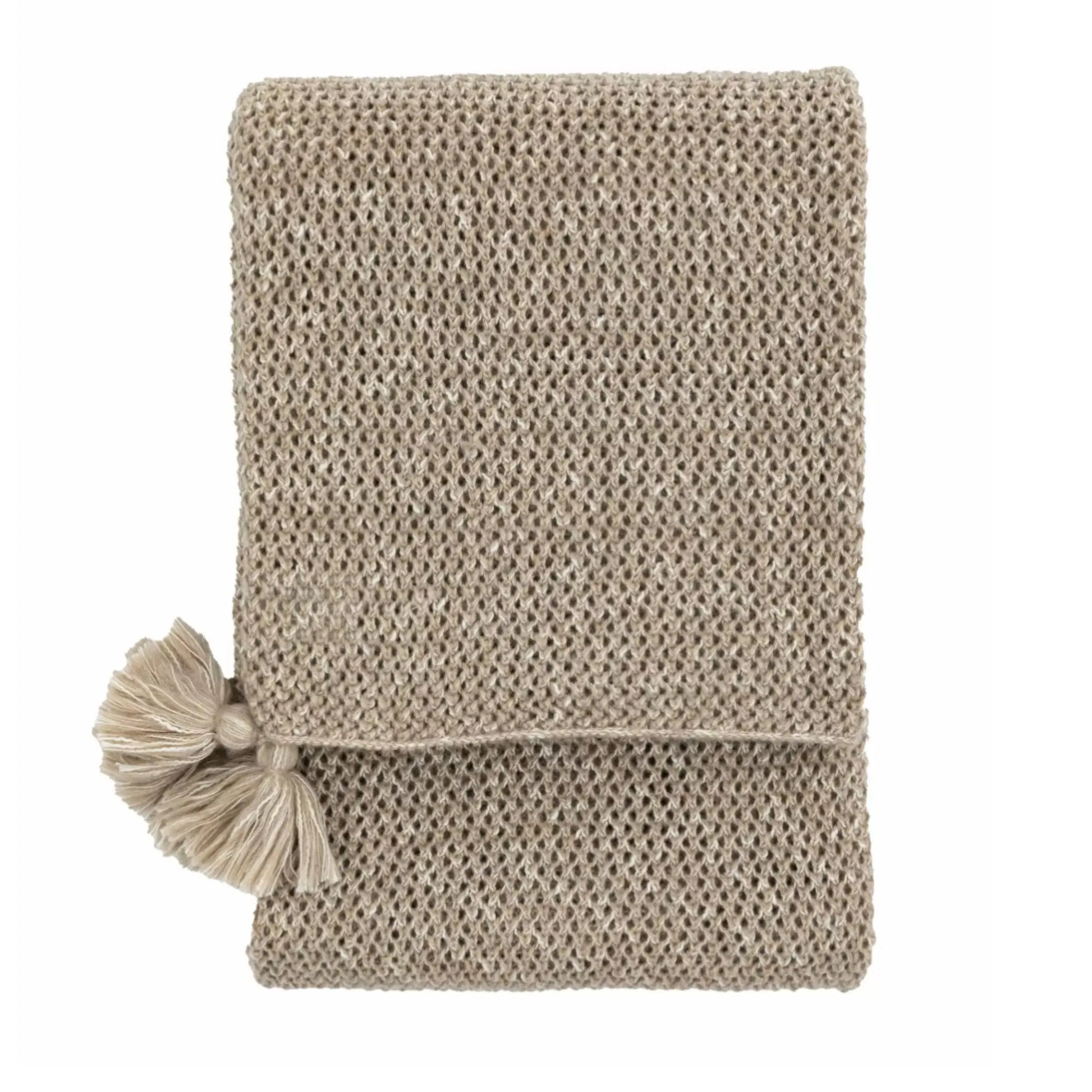 Natural Beige Knitted Tassel Throw 1