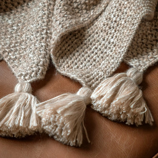 Natural Beige Knitted Tassel Throw 5