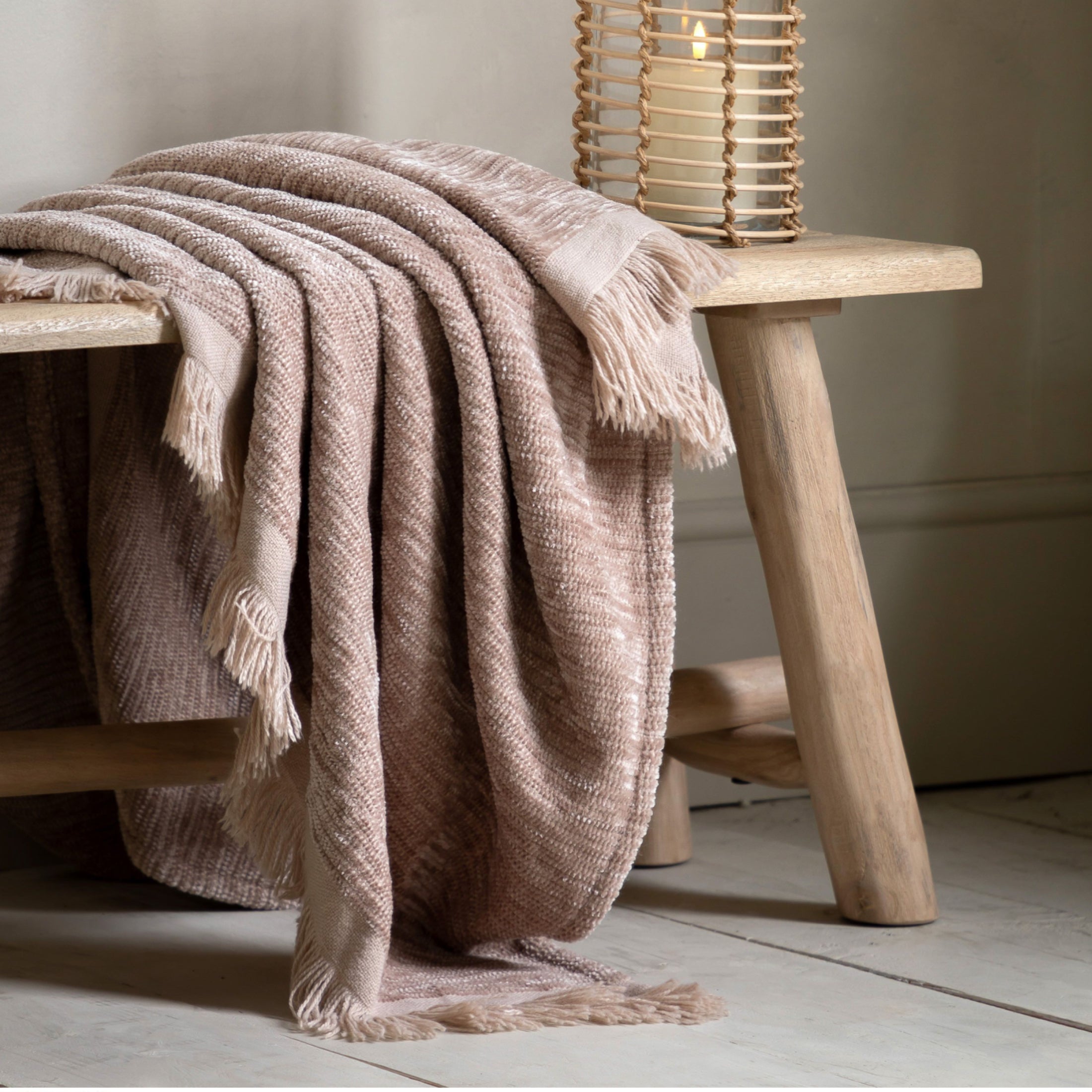 Natural Chenille Fringed Throw