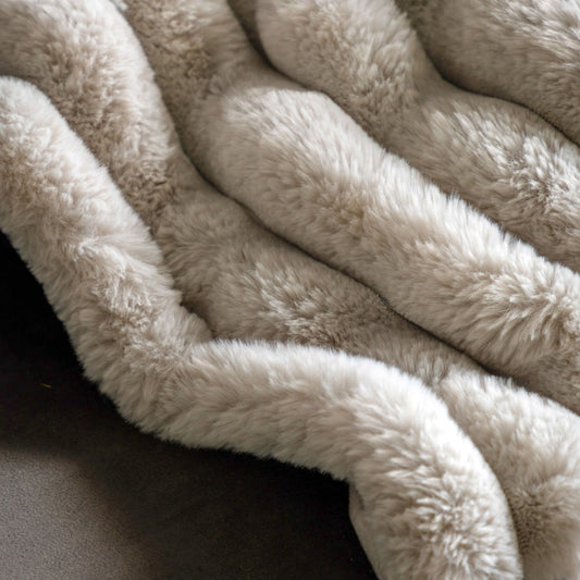 Natural Ribbed Faux Fur Throw