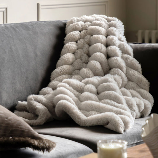 Natural Ribbed Faux Fur Throw 5