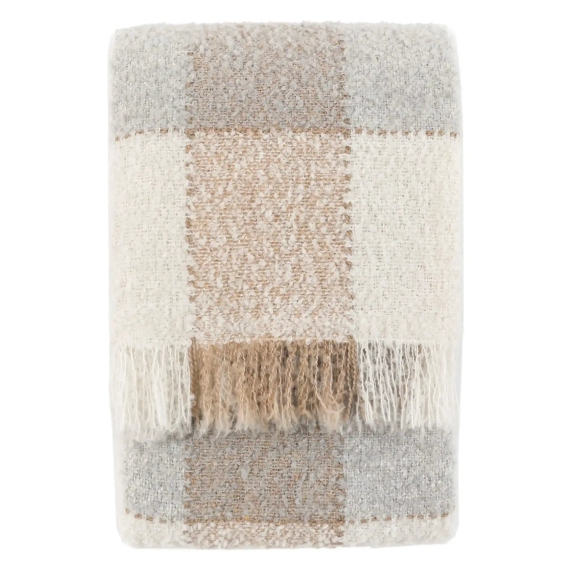 Textured blanket with plaid pattern on a white background