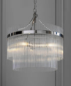 Nickel & Glass Rod Pendant Chandelier 3