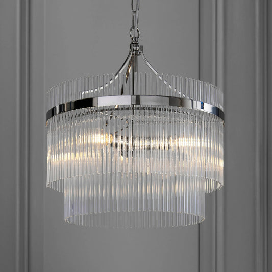 Nickel & Glass Rod Pendant Chandelier 3