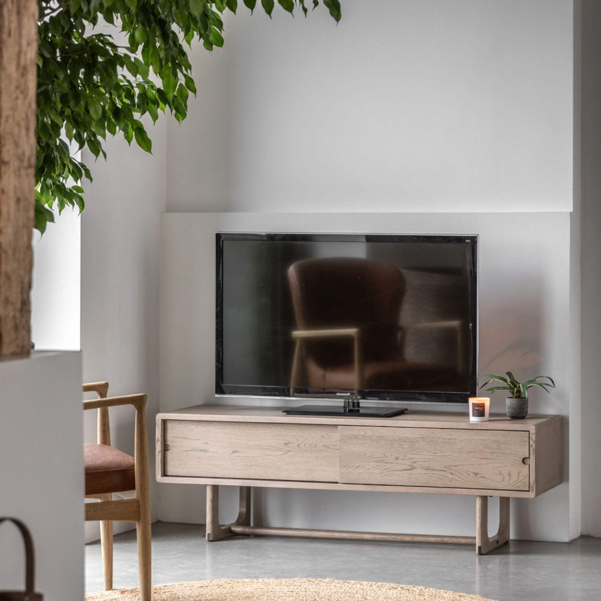 Nordic Styled Smoked Oak Sliding Door Media Unit - The Farthing