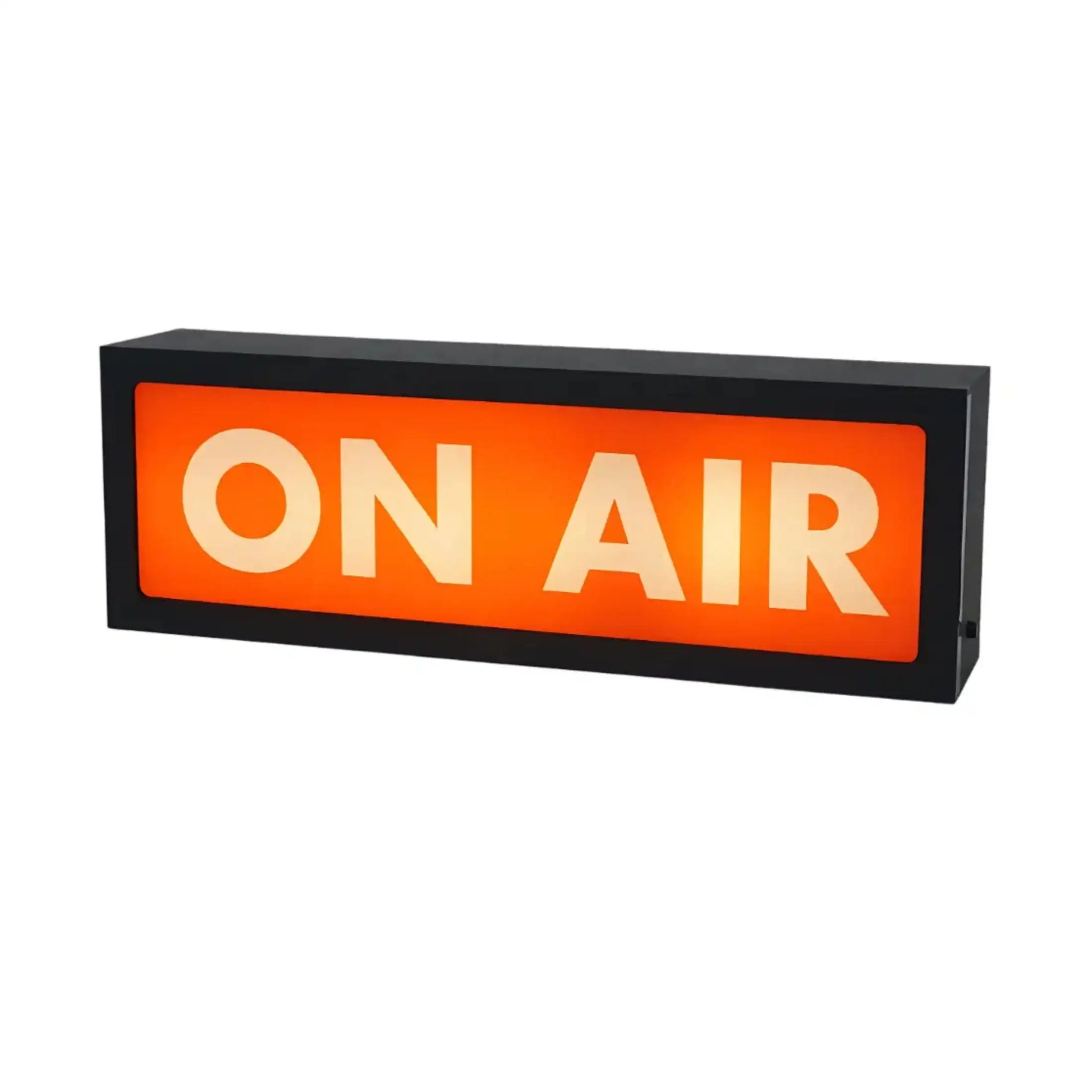 Rectangular sign with 'ON AIR' text on an orange background