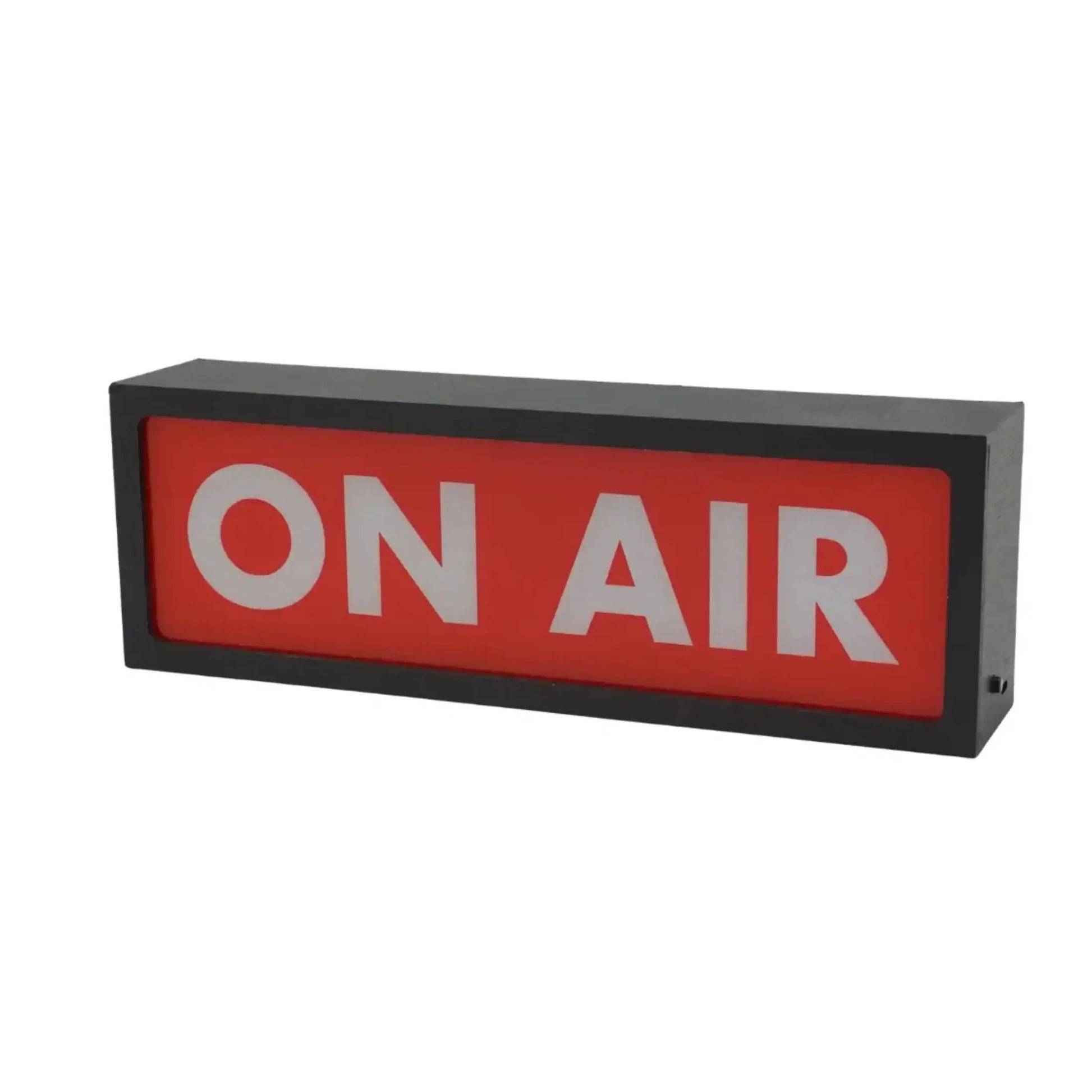 Rectangular sign with 'ON AIR' text on a red background