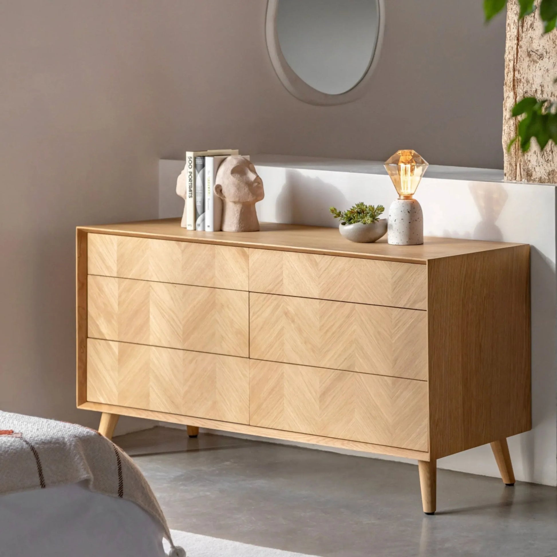 Oak Chevron Fronted 6 Drawer Chest of Drawers | The Farthing 1