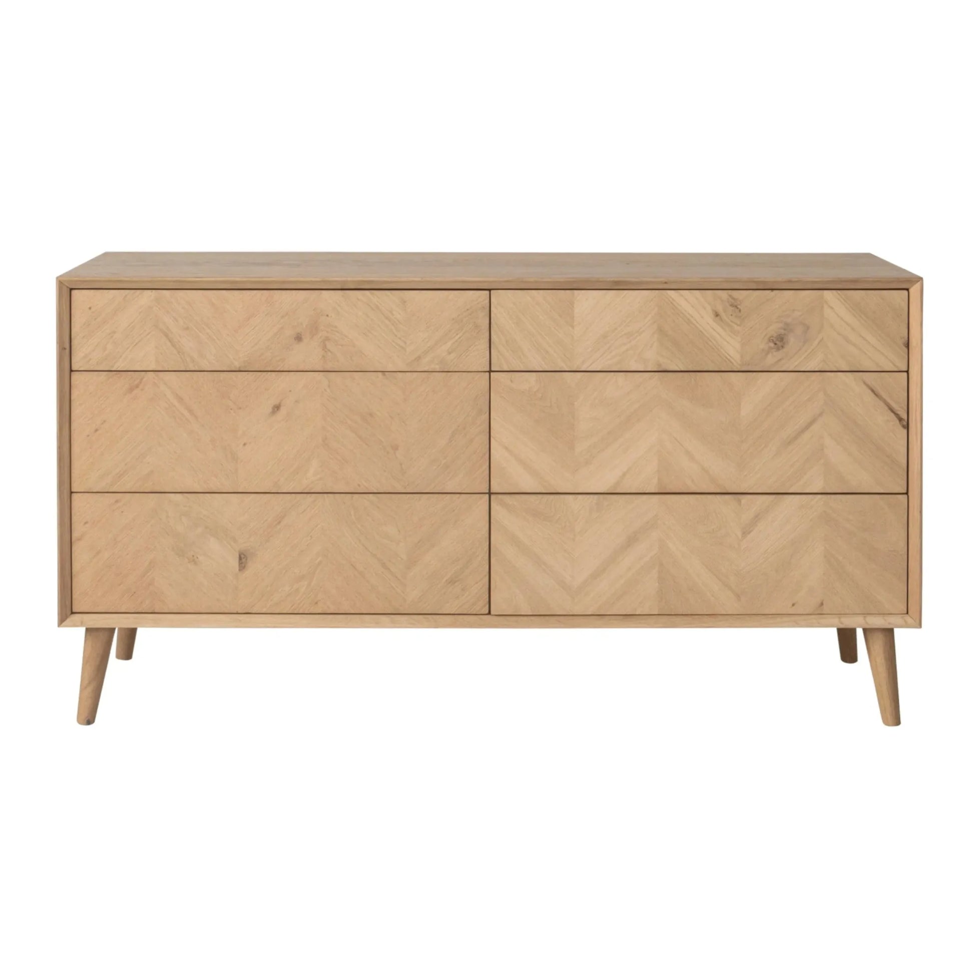 Oak Chevron Fronted 6 Drawer Chest of Drawers | The Farthing 4