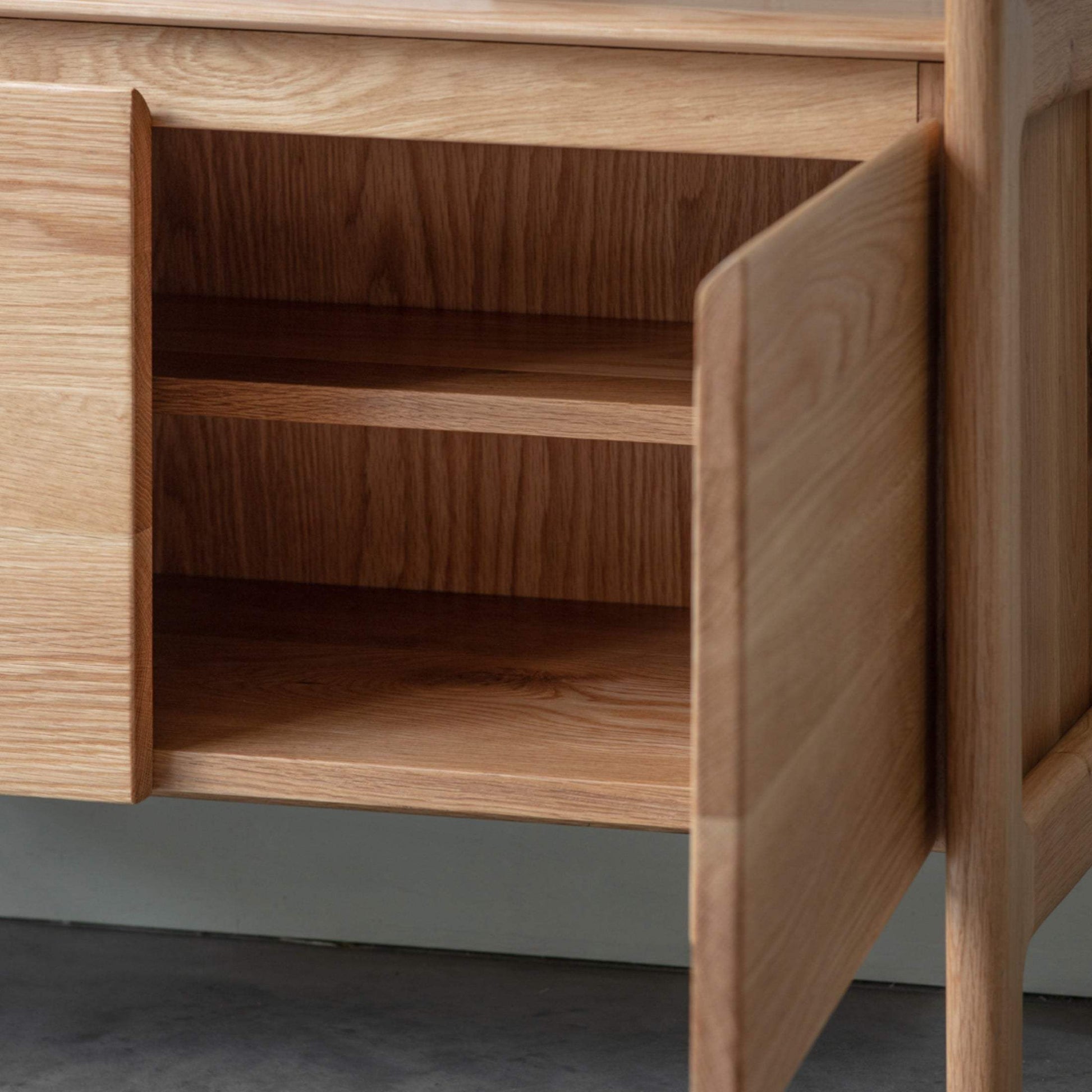 Oak Open Display Shelf Unit with Cupboard - The Farthing