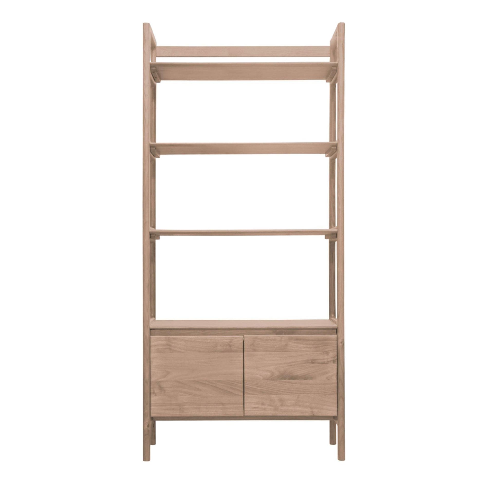 Oak Open Display Shelf Unit with Cupboard - The Farthing