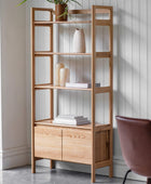 Oak Open Display Shelf Unit with Cupboard - The Farthing