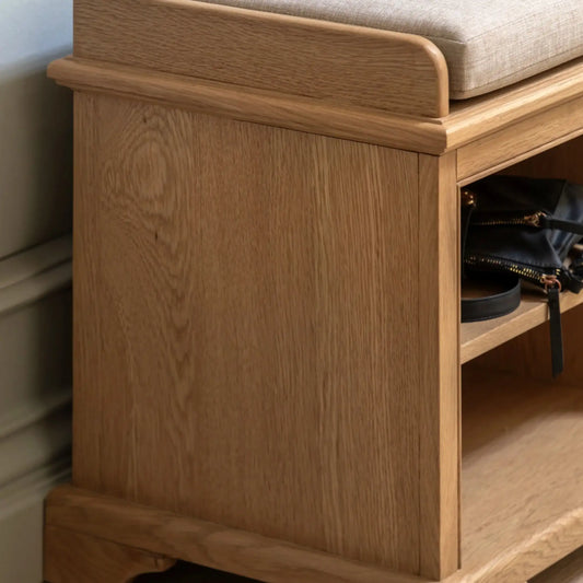 Oak Padded Top Shoe Storage Bench