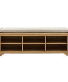 Wooden bench with a cushion on a white background