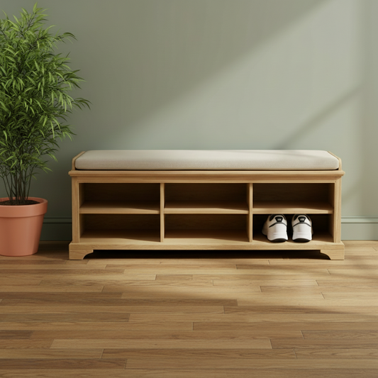 Oak Padded Top Shoe Storage Bench