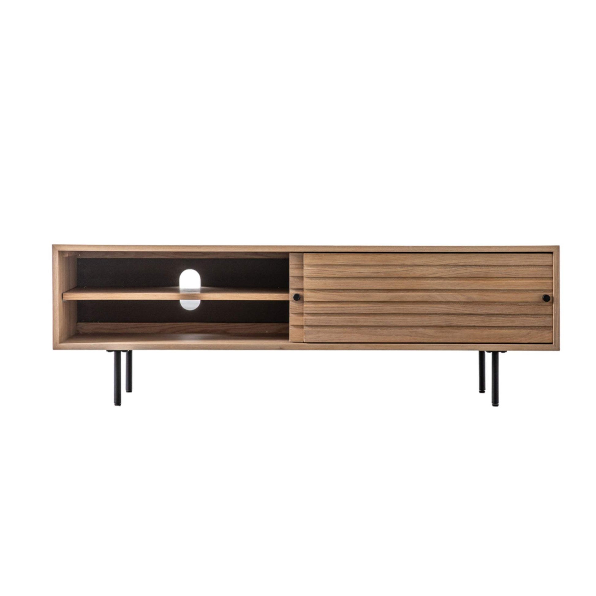 Oak Slatted Door Media Unit - The Farthing