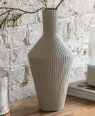 Off White Ribbed Cast Metal Vase