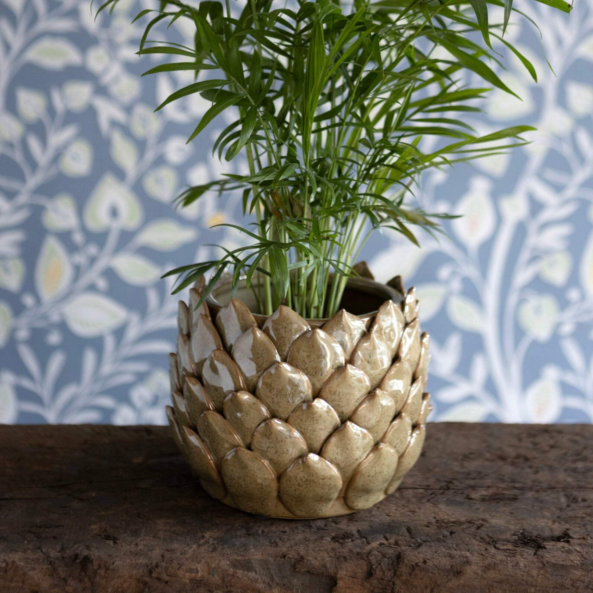 Olive Green Petal Ceramic Plant Pot - The Farthing