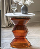 Orange Glass & Marble Topped Side Table - The Farthing