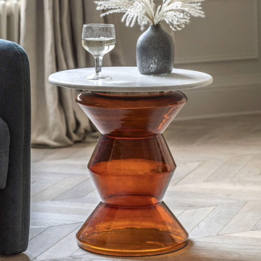 Orange Glass & Marble Topped Side Table - The Farthing