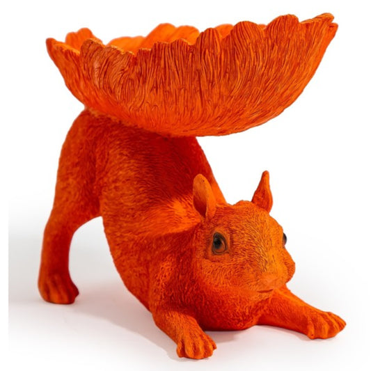 Orange squirrel-shaped bowl on a white background
