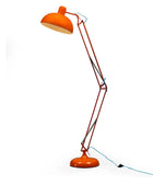 Orange floor lamp with adjustable arm on a white background
