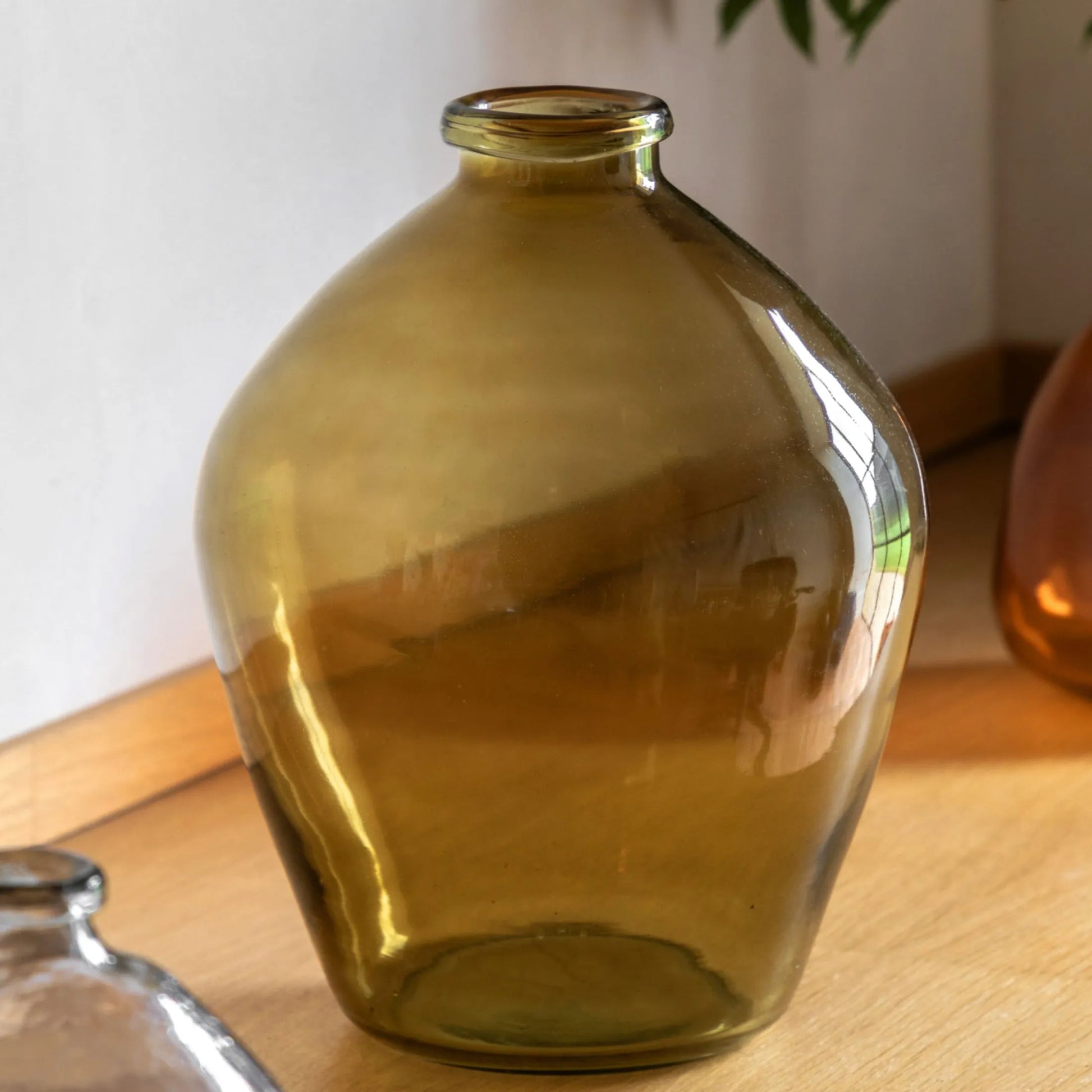 Organic Bottle Shape Olive Glass Vase