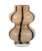 Beige vase with black stripes on a white background