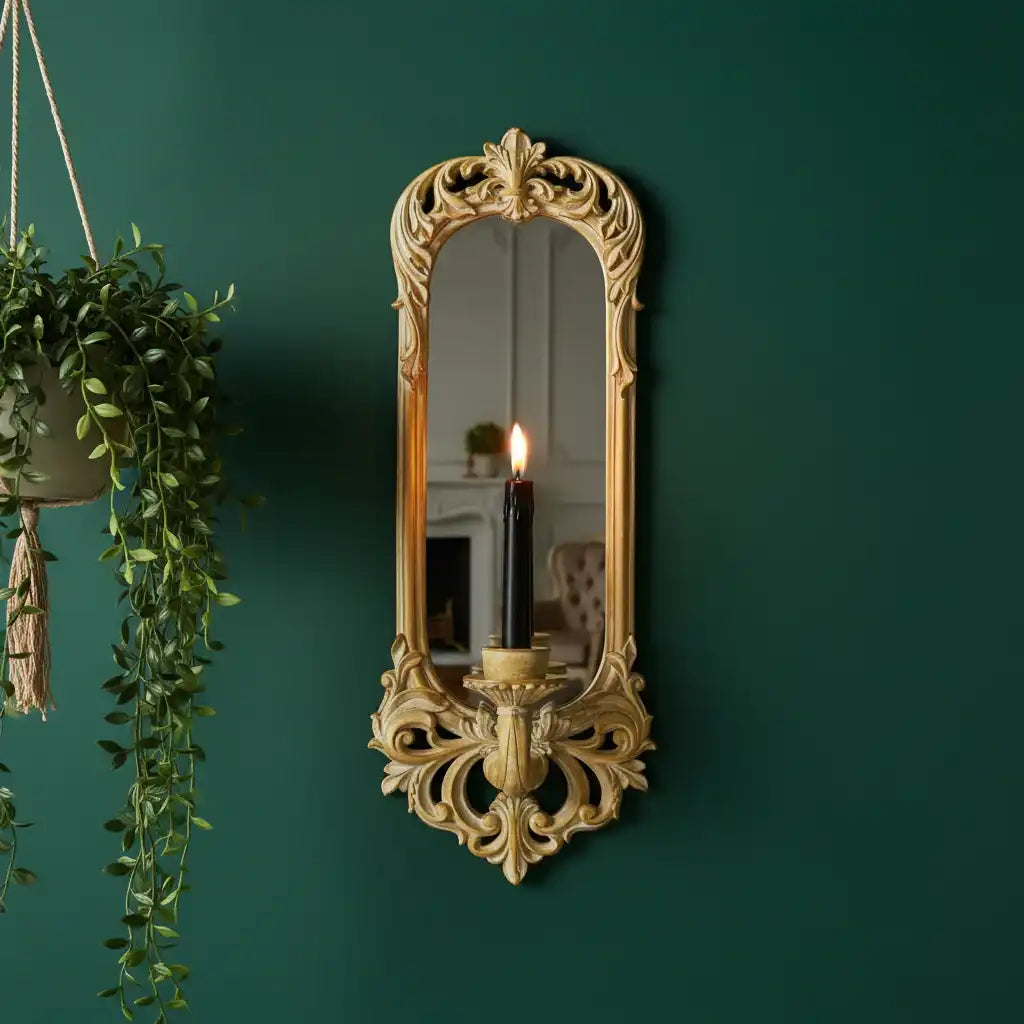 Filigree Framed & Mirrored Candle Wall Sconce