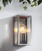 Outdoor Brushed Silver Box Lantern Wall Light - The Farthing