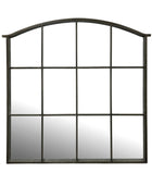Decorative window-style mirror with metal frame on a white background