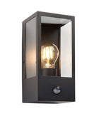 Outdoor Matt Black Box Lantern Wall Light with PIR Sensor - The Farthing