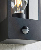 Outdoor Matt Black Box Lantern Wall Light with PIR Sensor - The Farthing