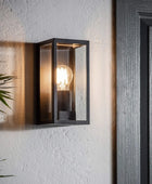 Outdoor Matt Black Box Lantern Wall Light - The Farthing