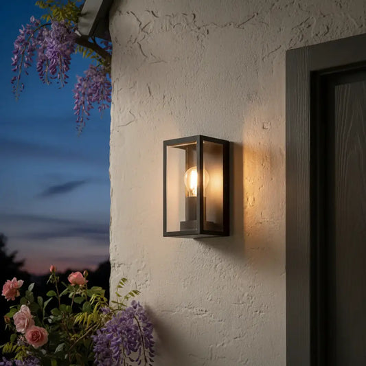 Outdoor Matt Black Box Lantern Wall Light - The Farthing