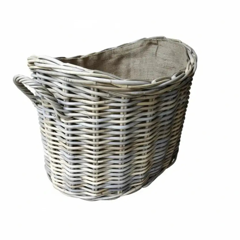 Wicker basket with a natural finish on a white background