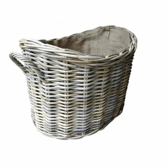 Wicker basket with a natural finish on a white background