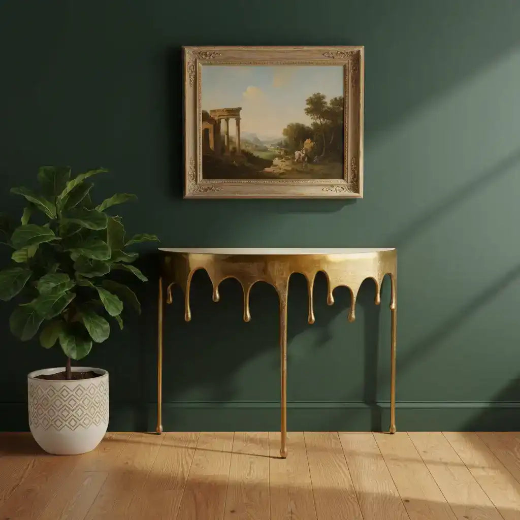 OvalMetalGoldDripConsoleTable