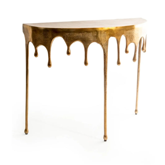 Oval Metal Gold Drip Console Table