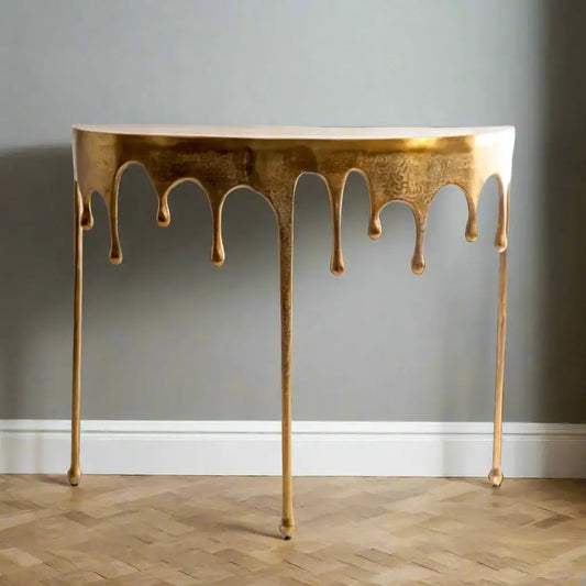 Oval Metal Gold Drip Console Table