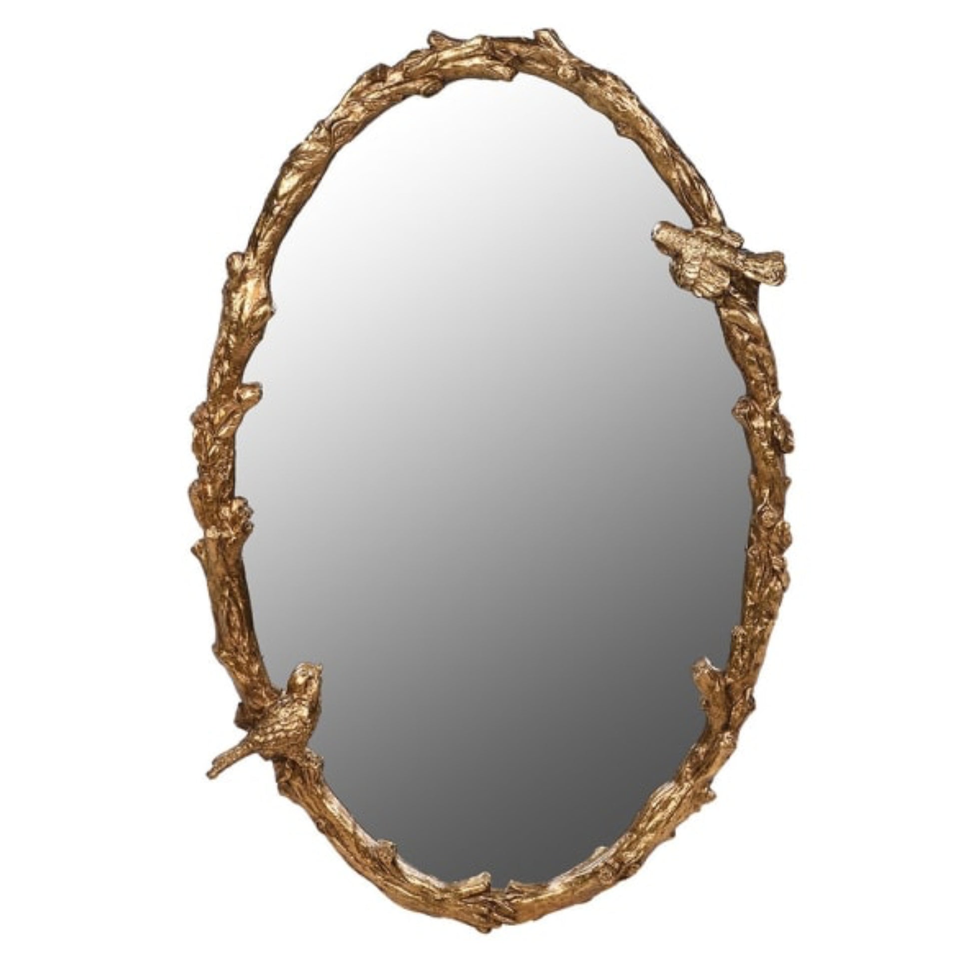 Decorative mirror with gold leaf frame on a white background