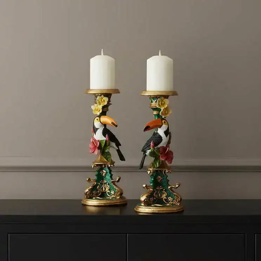 Pair Of 2 Ornate Toucan Candle Holders