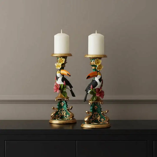 Pair Of 2 Ornate Toucan Candle Holders