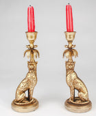 Pair of Antique Gold Leopard Candlestick Holders
