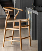 Pair of Bow Backed Natural Elm Wood Bar Stools