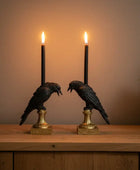 Pair of Black Crow Candle Holders