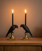 Pair of Black Crow Candle Holders