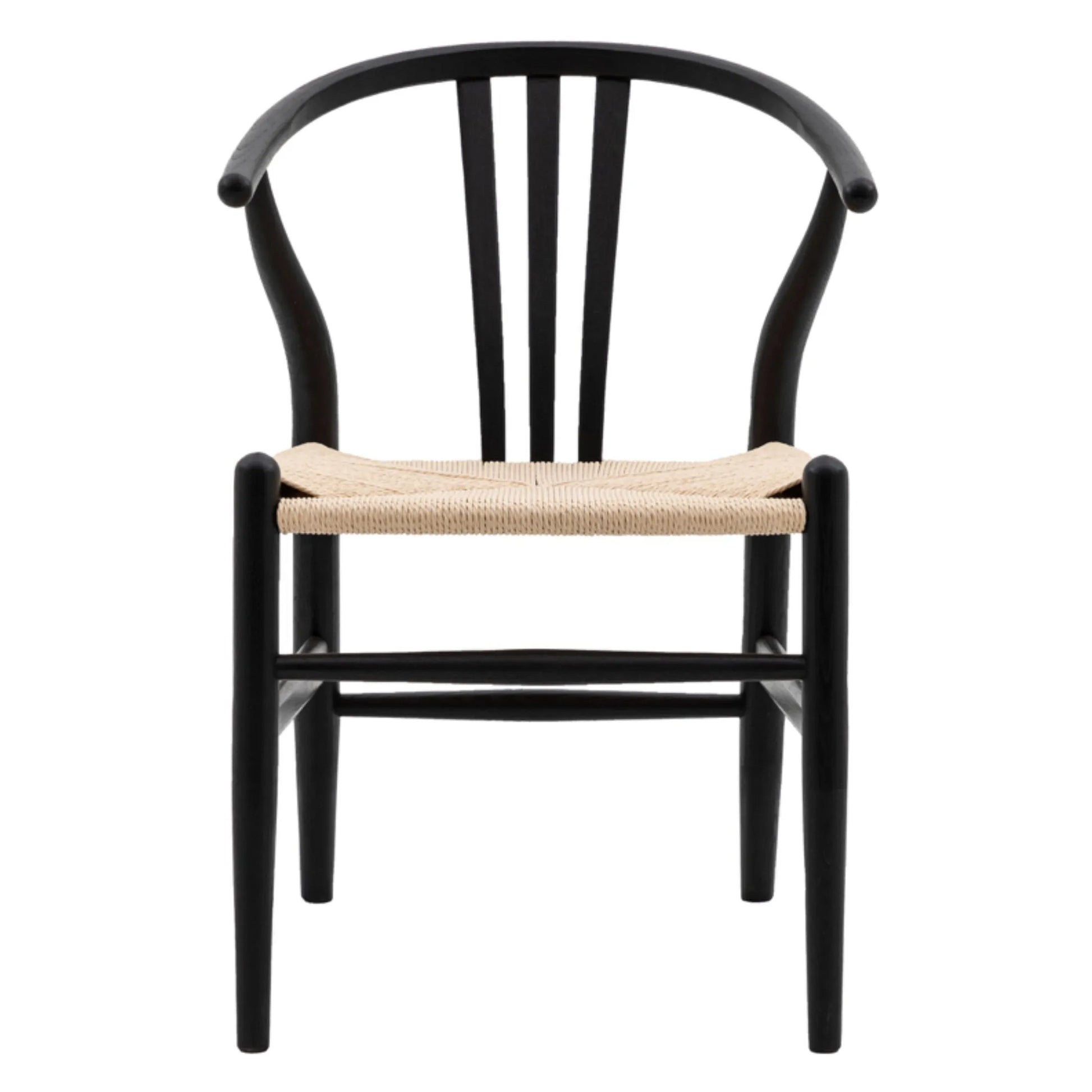 Pair of Bow Backed Black Elm Wood Dining Chairs