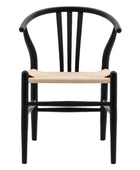 Pair of Bow Backed Black Elm Wood Dining Chairs