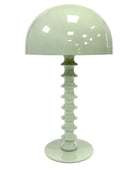 A glossy pale green table lamp with a rounded dome shade, a ribbed spiral stem, and a circular base, shown on a plain white background.